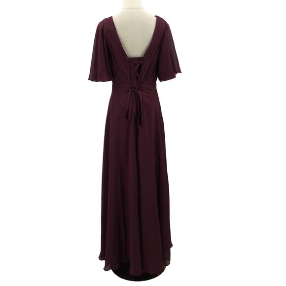FORMAL PARTY SZ 8 M burgundy vneck flutter sleeve corset maxi dress NEW B43 - Picture 2 of 8